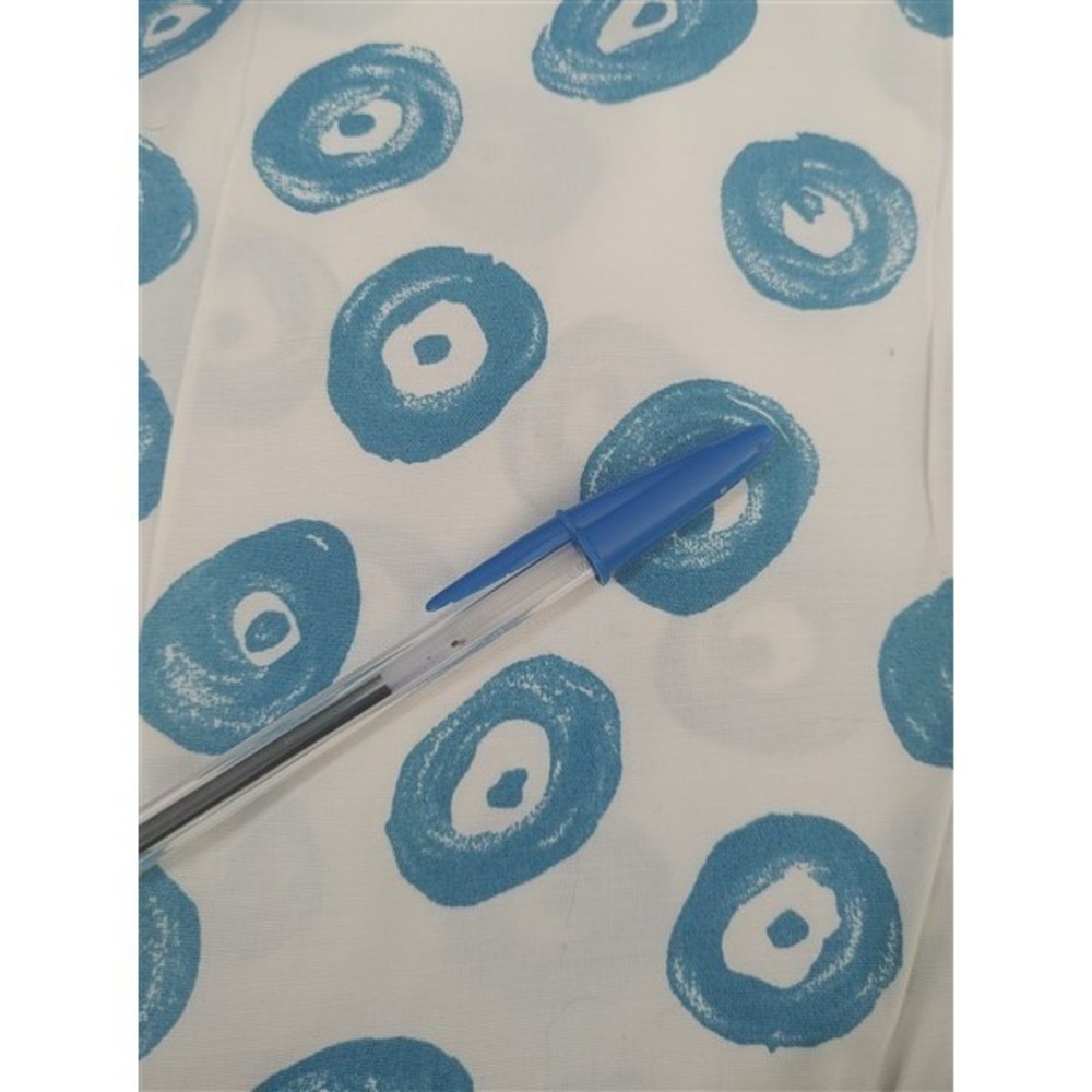 Vintage 15YDS White Blue Polka Dot Eye Ball 64" Wide Fabric 73548